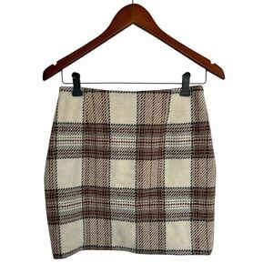 H&M Plaid Wool Skirt Cream and Brown size 4